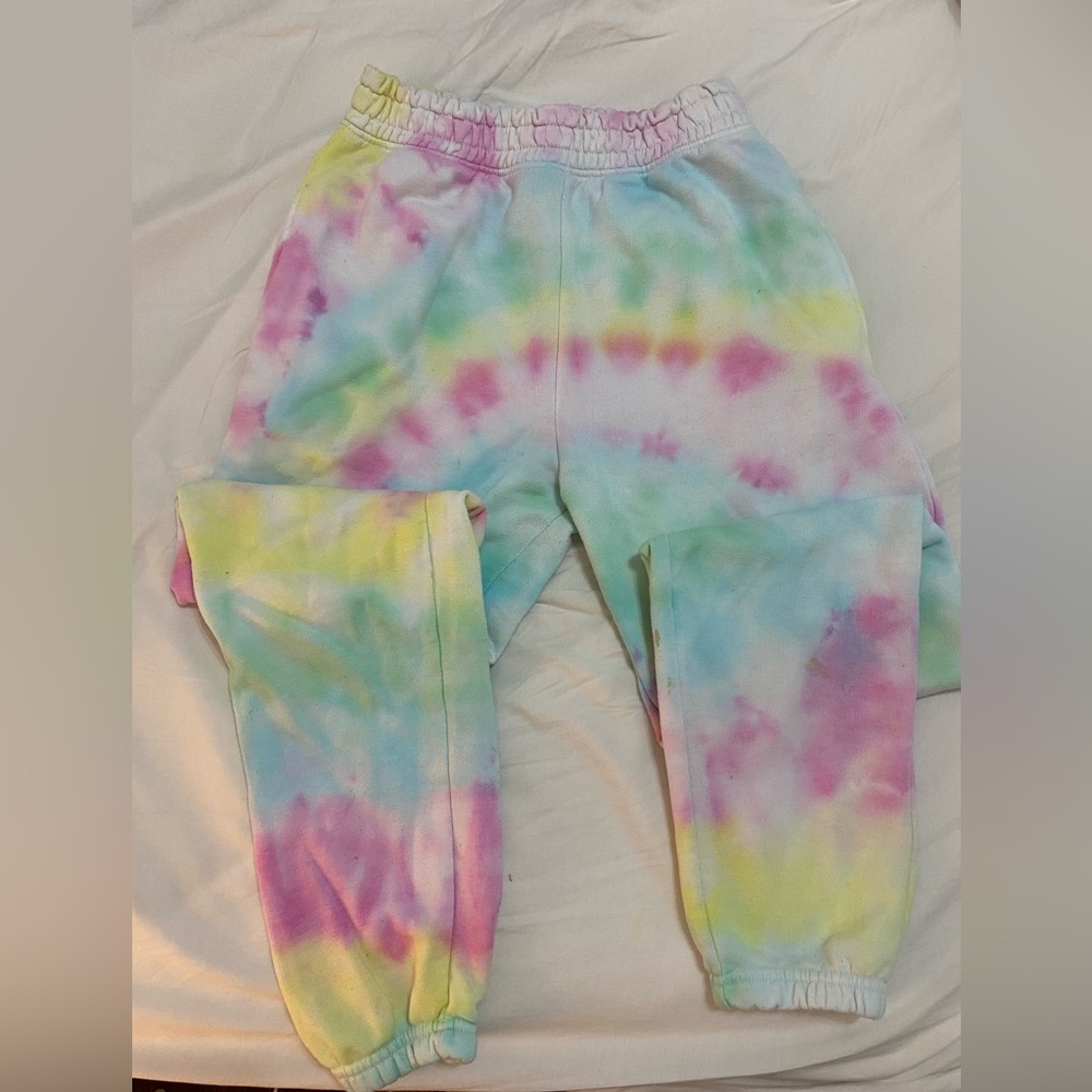 Tie dye pants. Matching sweater on profile